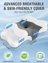 DISSA Cervical Neck Pillow for Side Sleepers Ergonomic Contour Memory Foam Pillow with Adjustable Orthopedic Neck Support for Pain Relief - Gift for Christmas & Birthdays