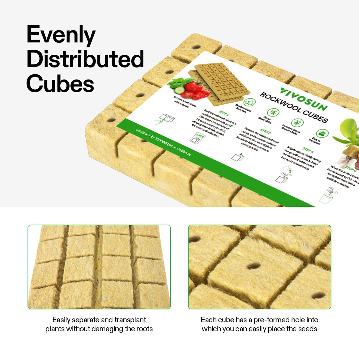 VIVOSUN 1.6" Rockwool Cubes, 4 Sheet of 112 Plugs Stonewool Starter