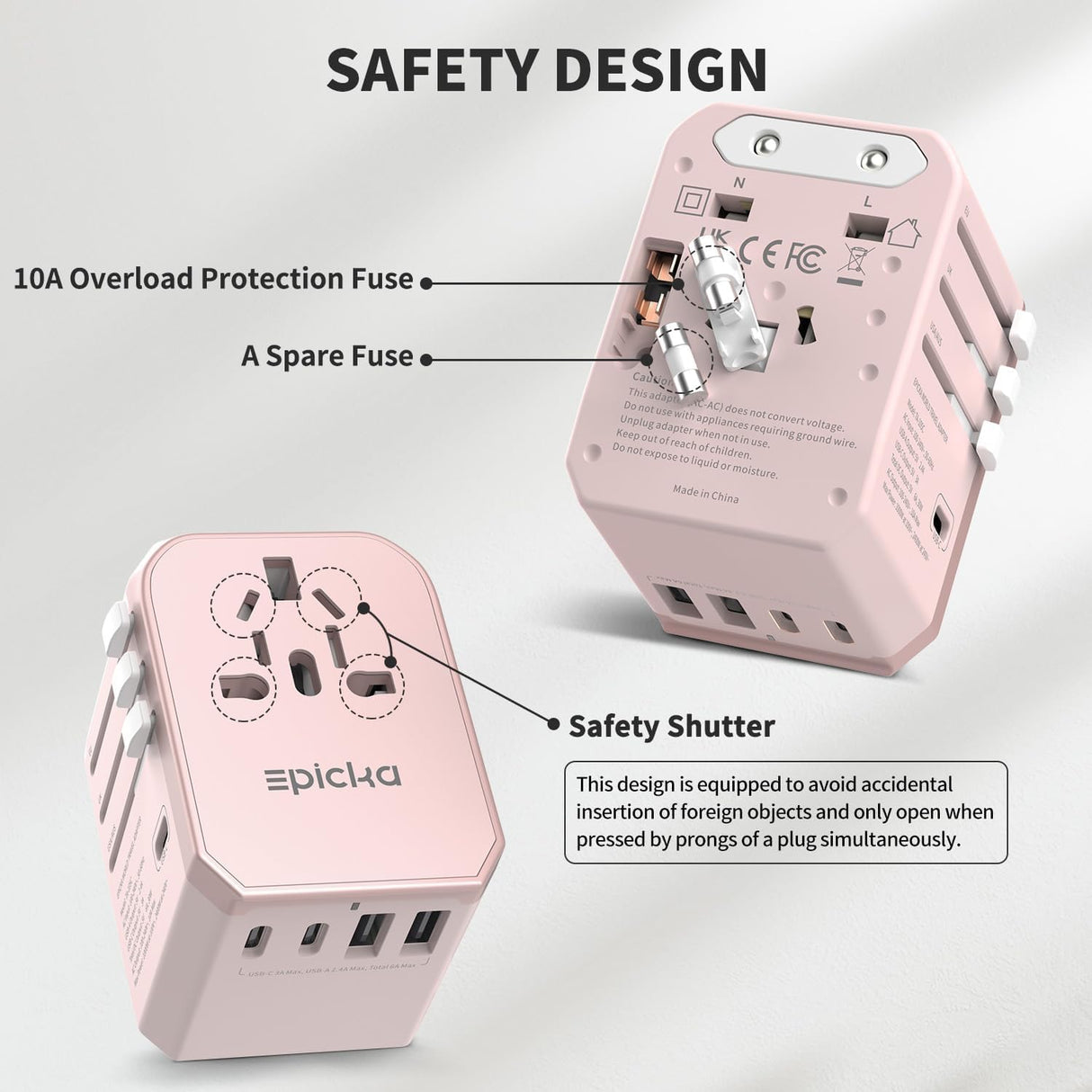 EPICKA Universal Travel Adapter GaN 45W, European Travel Plug Adapter with PD&QC Fast Charging(2 USB-A & 3 USB-C Ports) - Worldwide Travel Essentials, International Power Adapter for UK/US/AU