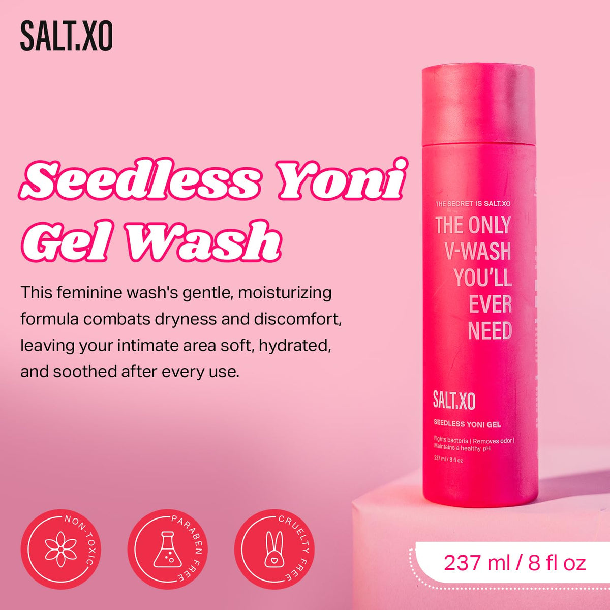 salt.xo Seedless Yoni Gel Wash, Feminine Wash, Cucumber Aloe, 8 Fl Oz