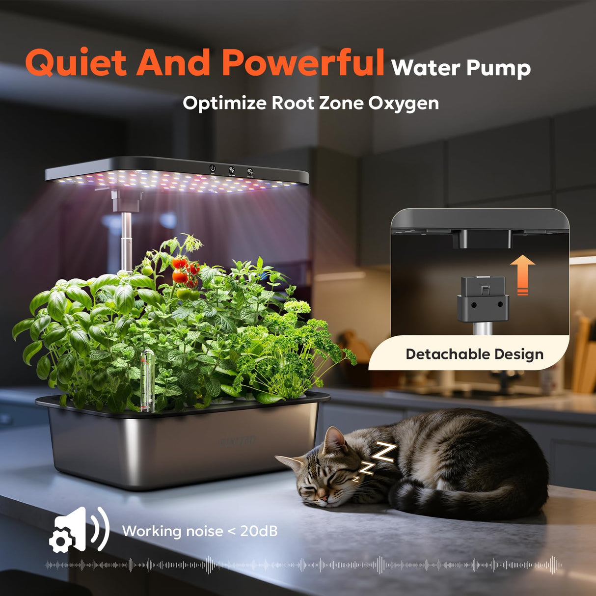 owltron Smart Hydroponics Growing System Kit,15 Pods Indoor Herb Garden with 36W LED Grow Light & APP Control, Planting Height Up to 30", Quiet Water Pump, Ideal Gift for All Ages Dark Silver