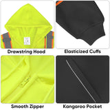 TICONN High Visibility Safety Sweatshirt Hoodie, Reflective Hi-Vis ANSI Class 3 Fleece Zippered Hooded Jacket with Black Bottom for men and women (Yellow&Black, L)
