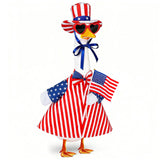 bomis Veterans Day Patriotic Porch Goose Outfits for 23 Inch Lawn Statue – Veteran Tribute Goose Costume with Red Heart Sunglasses, Star‑Striped Top Hat, Handheld American Flag