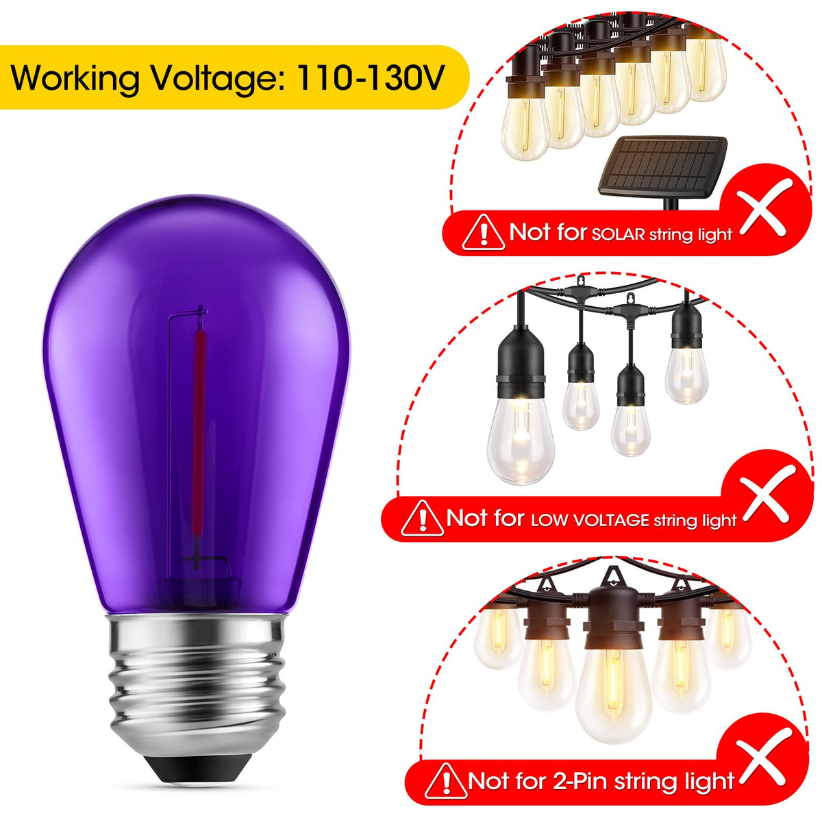 Meconard 24 Pack S14 Purple and Orange Light Bulbs for Halloween Decoration