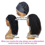 Kinky Curly Headband Wig Human Hair 20 Inch Headband Wigs for Women Human Hair Glueless None Lace Front Curly Wave Wigs Brazilian Virgin Hair Wear and Go Glueless Wig 150% Density Natural Black Color