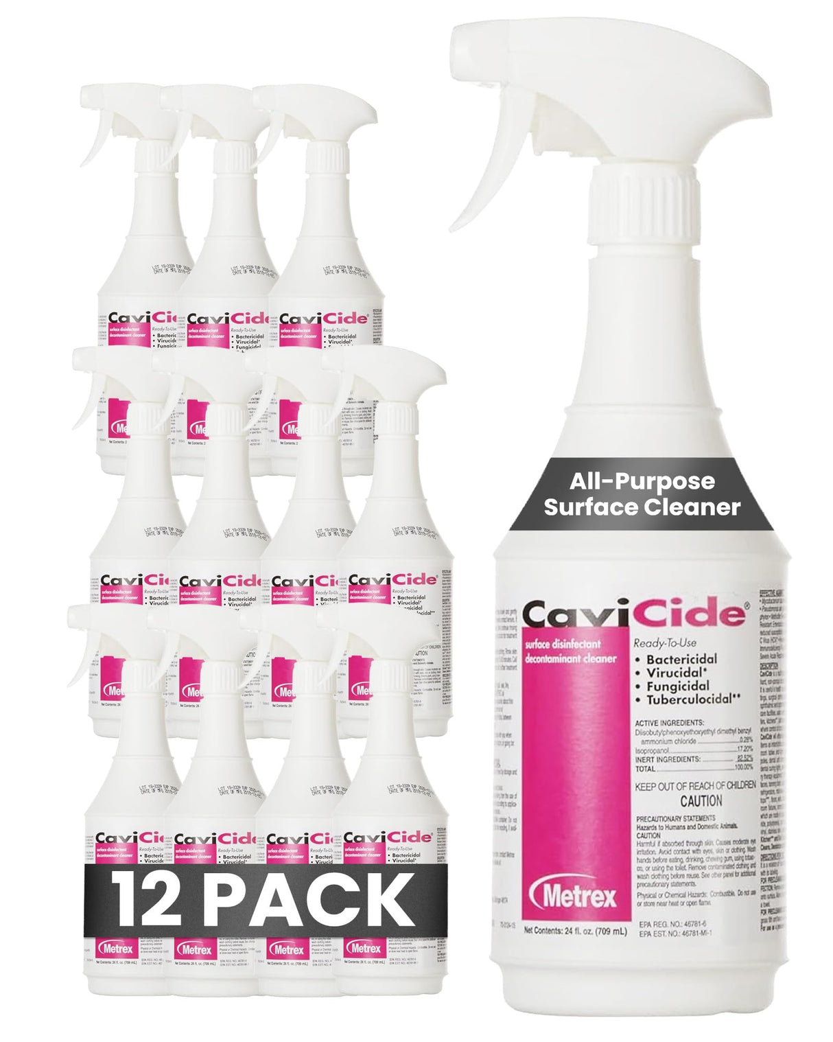 Metrex CaviCide Germicidal Surface Disinfectant Spray – EPA-Registered Quaternary Ammonium Cleaner – Kills Flu Virus, Bacteria & Fungi – Hospital-Grade for Medical & Dental – 24 fl oz, 12-Pack (Case)