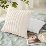 decorUhome Faux Fur Christmas Throw Pillow Covers 22x22 Set of 2, Decorative Soft Plush Striped Neutral Couch Euro Pillow Covers with Velvet Back for Sofa, Bed, Living Room Home Decor, Cream White