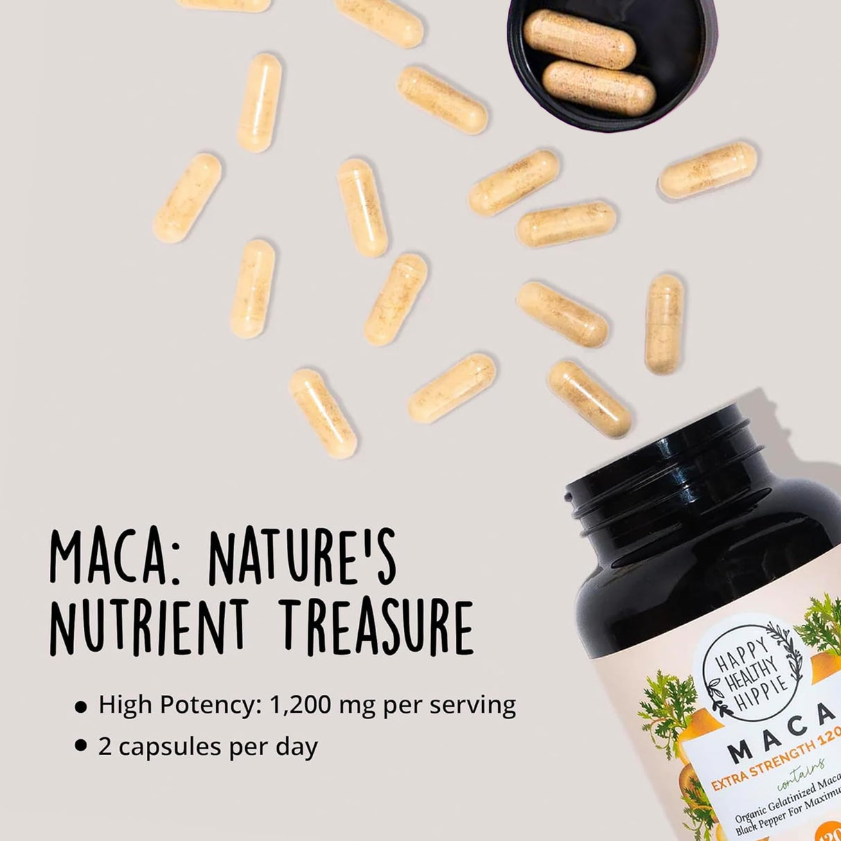 Organic Maca Root Capsules 1200 mg – Libido Booster for Women Fast Acting & Potent | Aphrodisiac Supplement | Energy Pills from Peru | Includes Black Pepper for High Absorption | Vegan, 120 Ct