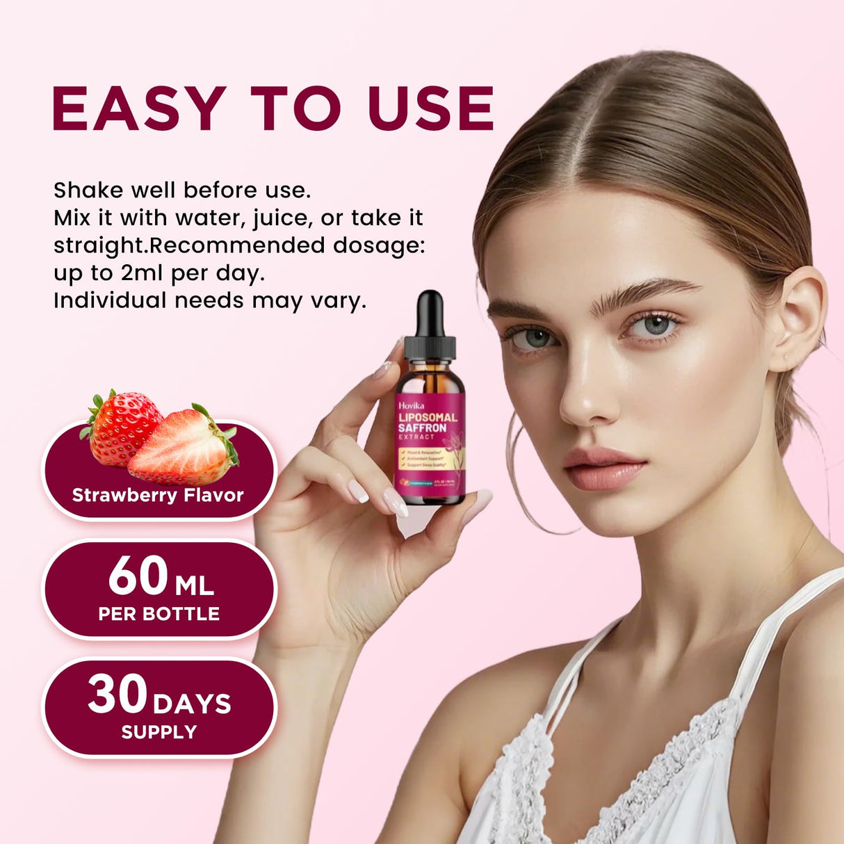 Liposomal Saffron Supplements - 88.5mg Saffron Extract Liquid Drops with L-Theanine, Chamomile, Vitamin C, B6, B12 & D3 for Antioxidant, Immune, Mood, Energy, Focus & Sleep - 2 Fl Oz Strawberry Flavor