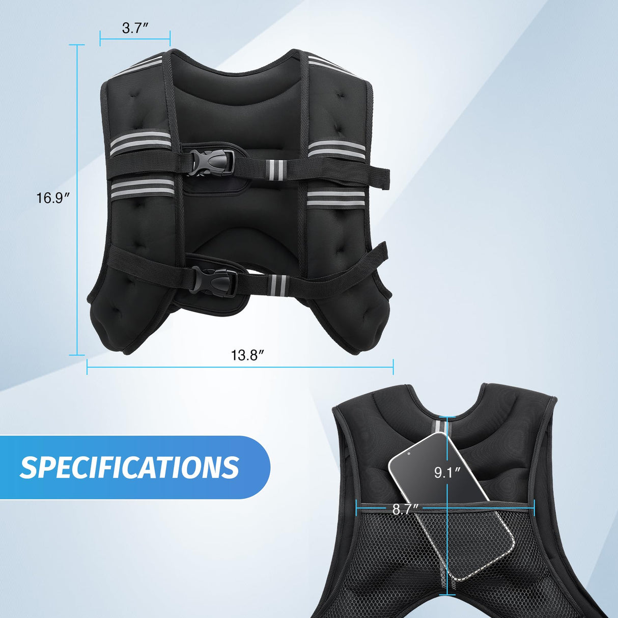 ZELUS Weighted Vest, 6lb/8lb/12lb/16lb/20lb/25lb/30lb Weight Vest with Reflective Stripe for Workout, Strength Training, Running, Fitness, Muscle Building, Weight Loss, Weightlifting, Black(25 lb)