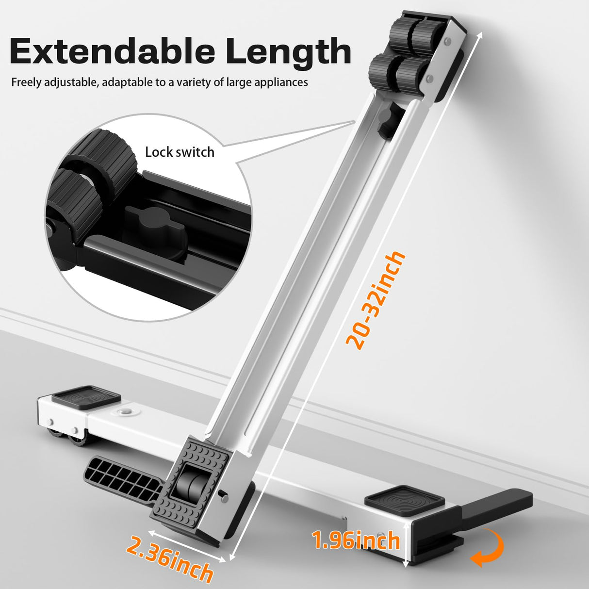 KVRG Appliance Rollers Heavy Duty,Newest Extendable Appliance Sliders,Liftable Washing Machine Base,Easily Move Washer and Dryer Machines,Refrigerators,Furniture-White