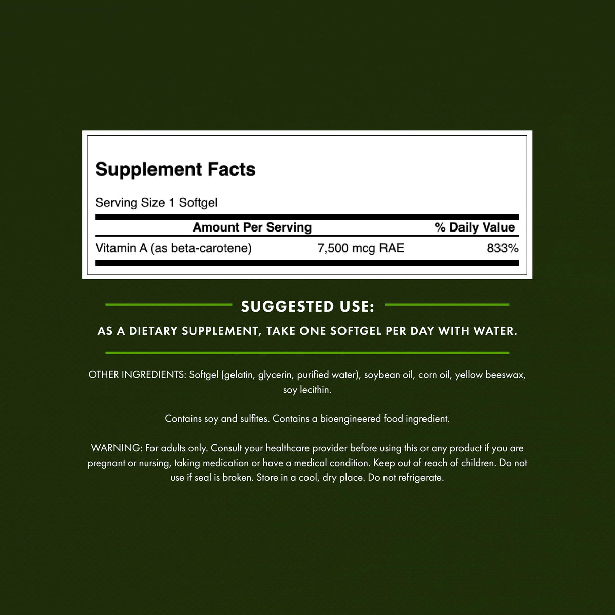 Swanson Beta-Carotene Vitamin A 25,000 IU Eye and Skin Health Supplement for Adults Seeking Vision and Immune Support - 7,500 mcg (300 Softgels)