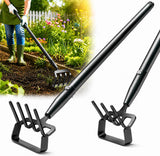 Garden Hoe with Rake, 37-82" Adjustable Long Handle Stirrup Weeder Hoe & 4-Tine Cultivator, Heavy Duty Scuffle Loop Hoe for Fast Weeding, Soil Loosening, Flower Beds, Vegetable Gardens