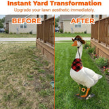 Premium Adjustable Large Porch Goose Statue – 14 Inch Realistic Hollow Plastic Garden Goose with Removable Cowboy Hat & Bandana, Stone Base with Sand-Fillable Design for Outdoor Stability (White)