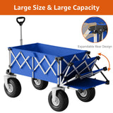 Blue Beach Wagon with Big Wheels for Sand - Heavy Duty 10" Wheel Collapsible Wagon Foldable Large Cart Folding All Terrain for Camping