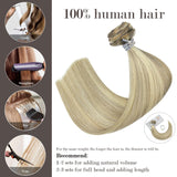 Honsoo Clip In Virgin Hair Extensions 18inch 70g 7pcs Mixed Bleach Blonde Real Human Hair Extensions Balayage Straight Silky Real Human Hair