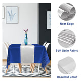 16Pack Disposable Plastic Tablecloths and Satin Table Runner Set Blue and Silver Dot Tablecloth Silver Satin Table Runner for Wedding Birthday Baby Shower Anniversary Christmas New Year Party Supplies