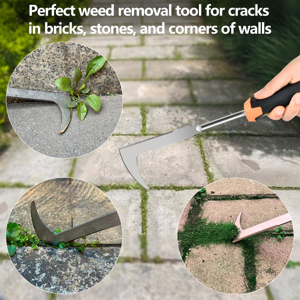 DWULCX 3 Pack Manual Weed Puller Tool, New Garden Stainless Steel Weeder Tool Hand Weeder Tool,Multi-Purpose Weed Remover Tool Weeding Tools for Gardening(Rubber Handle)