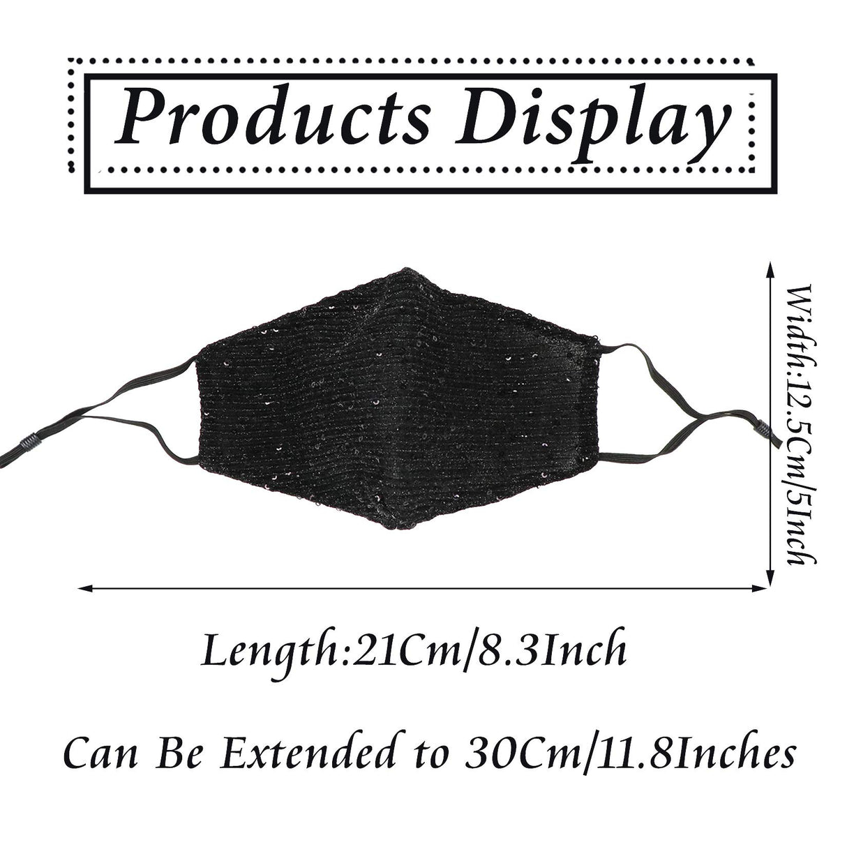 Sparkly Sequins Mouth Masc Fashion Designer Glitter Cotton Face Cover With Adjustable Ear Loops Reusable Masquerade Party Nightclub Rave Festival Sequins Face Covering (Black)