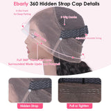 Ebarly Hidden Strap 360 Full Lace Front Wigs Human Hair Pre Plucked Bleached Knots 180 Density Water Wave HD Lace Frontal Wig with Drawstring Natural Hairline Glueless Wigs for Women(24 inch)