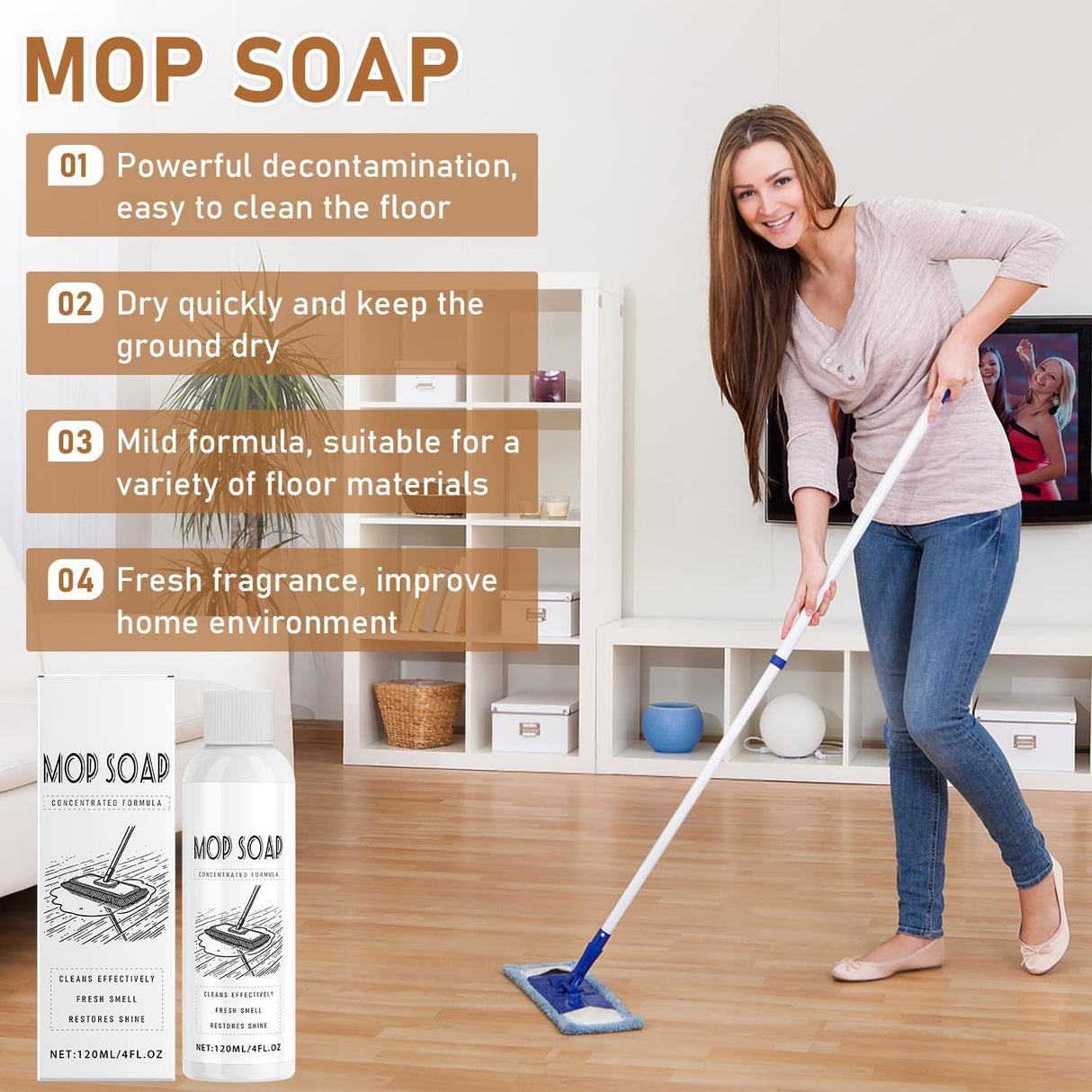 BIJIELAODIAO Mop Soap Brazilian Waves, Mop Soap Scented, Highly Scented Mop Soap, Floor Cleaner For Mopping, Multi-purpose Cleaner Liquid Pet-friendly Mop Cleaner Soap (2PCS)