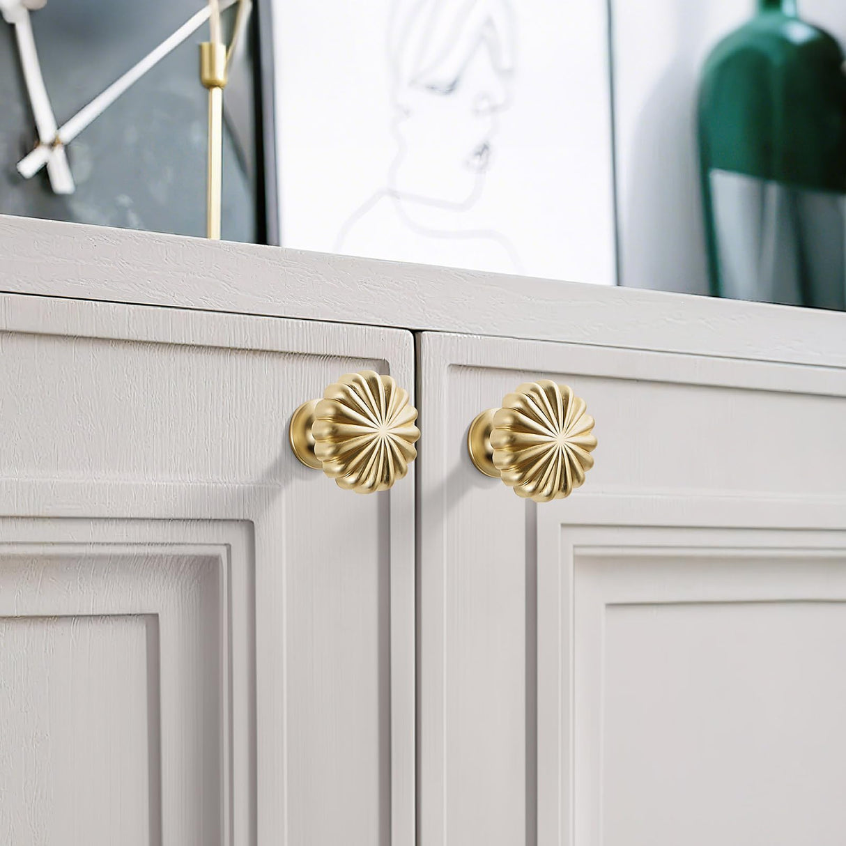 FAPUAL 10 Pack Gold Cabinet Knobs for Kitchen Cabinets and Dresser Drawers，Zinc Alloy Brushed Brass Hardware Handles Pulls，Vintage Cupboard Drawer Knob