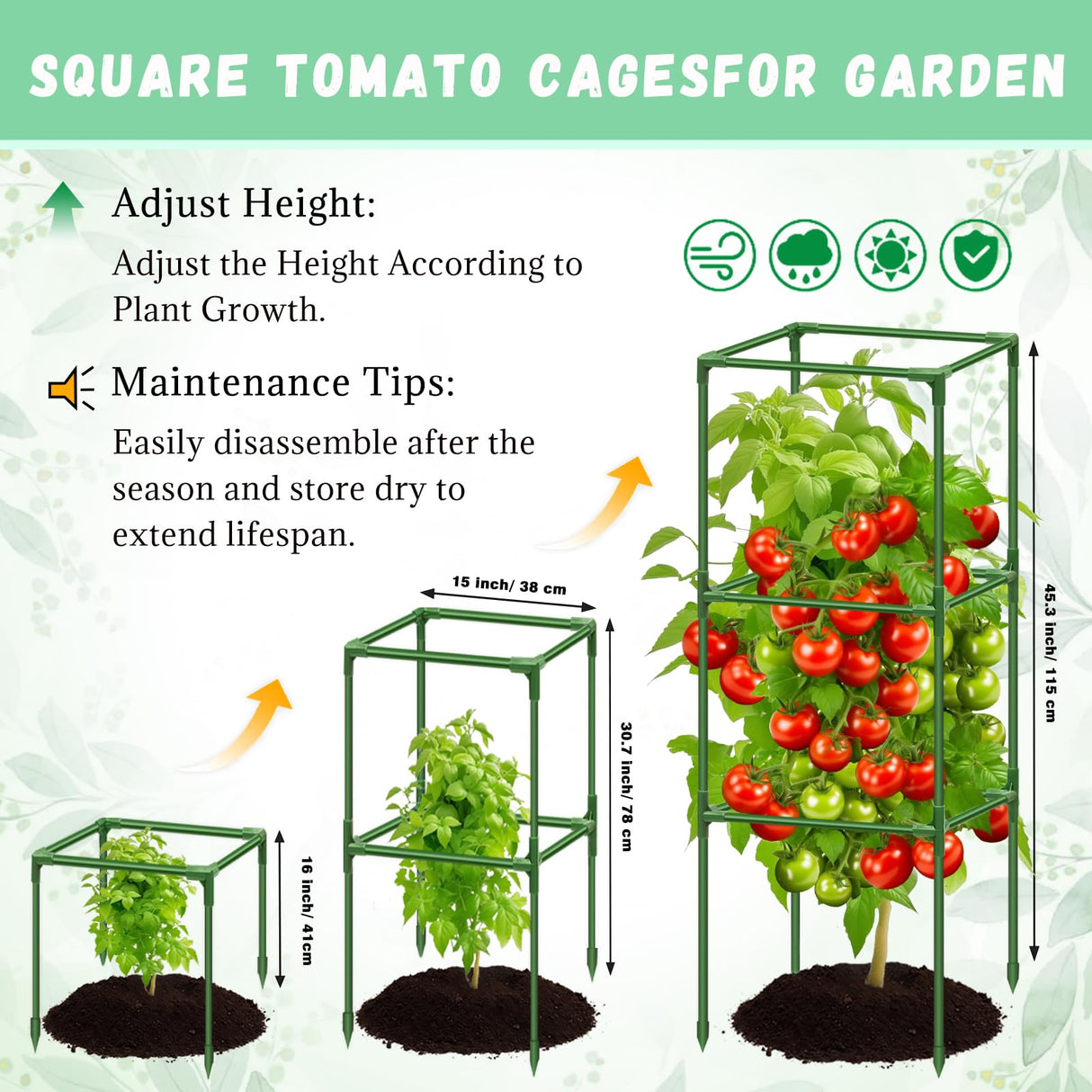 Riare 6 Pack 45in Square Tomato Cages for Garden, Heavy Duty Tomato Trellis