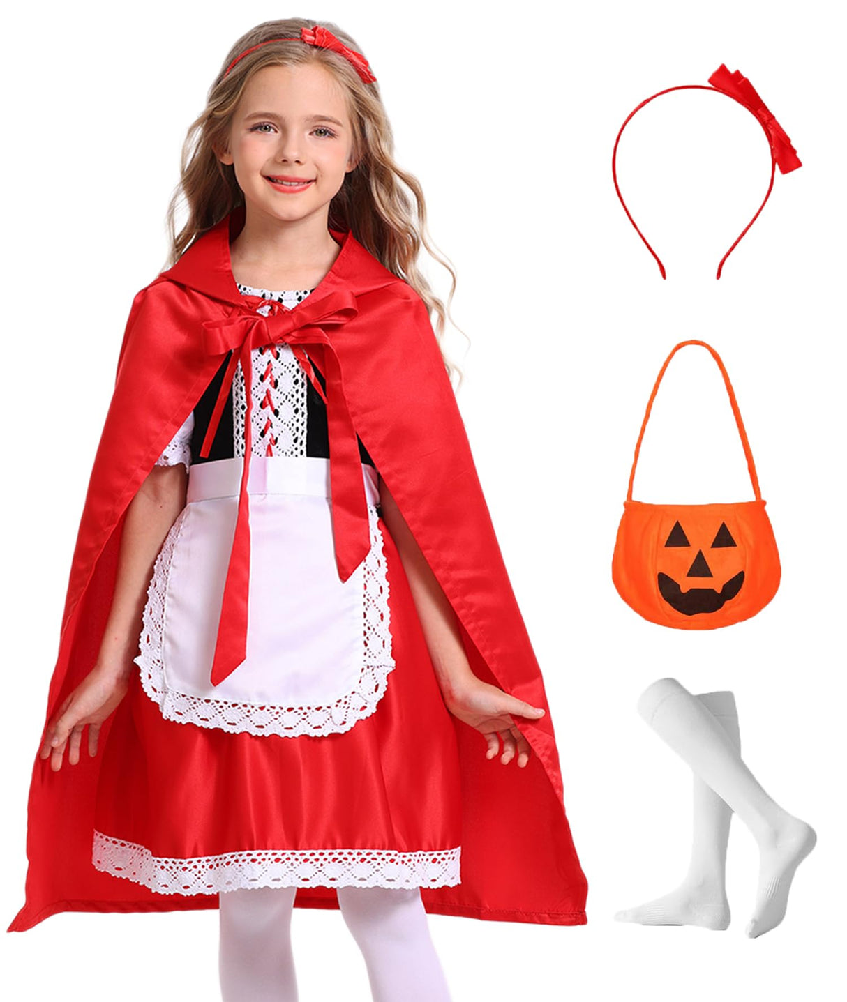 Mosong Little Red Riding Hood Costume for Girls Kids Halloween Christmas Cosplay Costumes Dress and Red Hooded Cloak MS032XXL