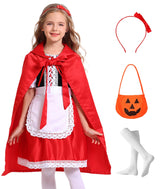 Mosong Little Red Riding Hood Costume for Girls Kids Halloween Christmas Cosplay Costumes Dress and Red Hooded Cloak MS032XXL