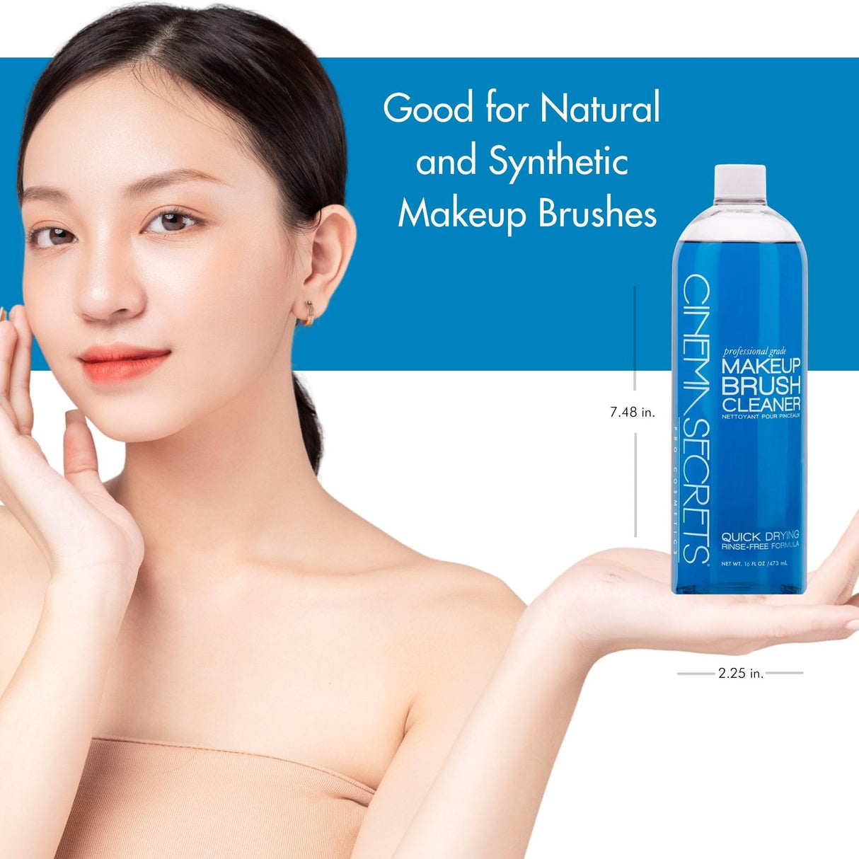 Cinema Secrets Original Blue Vanilla Makeup Brush Cleaner Solution & Spray Combo - Professional Cleanser for Makeup Brushes - Quick-Drying & Rinse-Free - Removes Built-Up Make Up (16 fl oz & 2 fl oz)