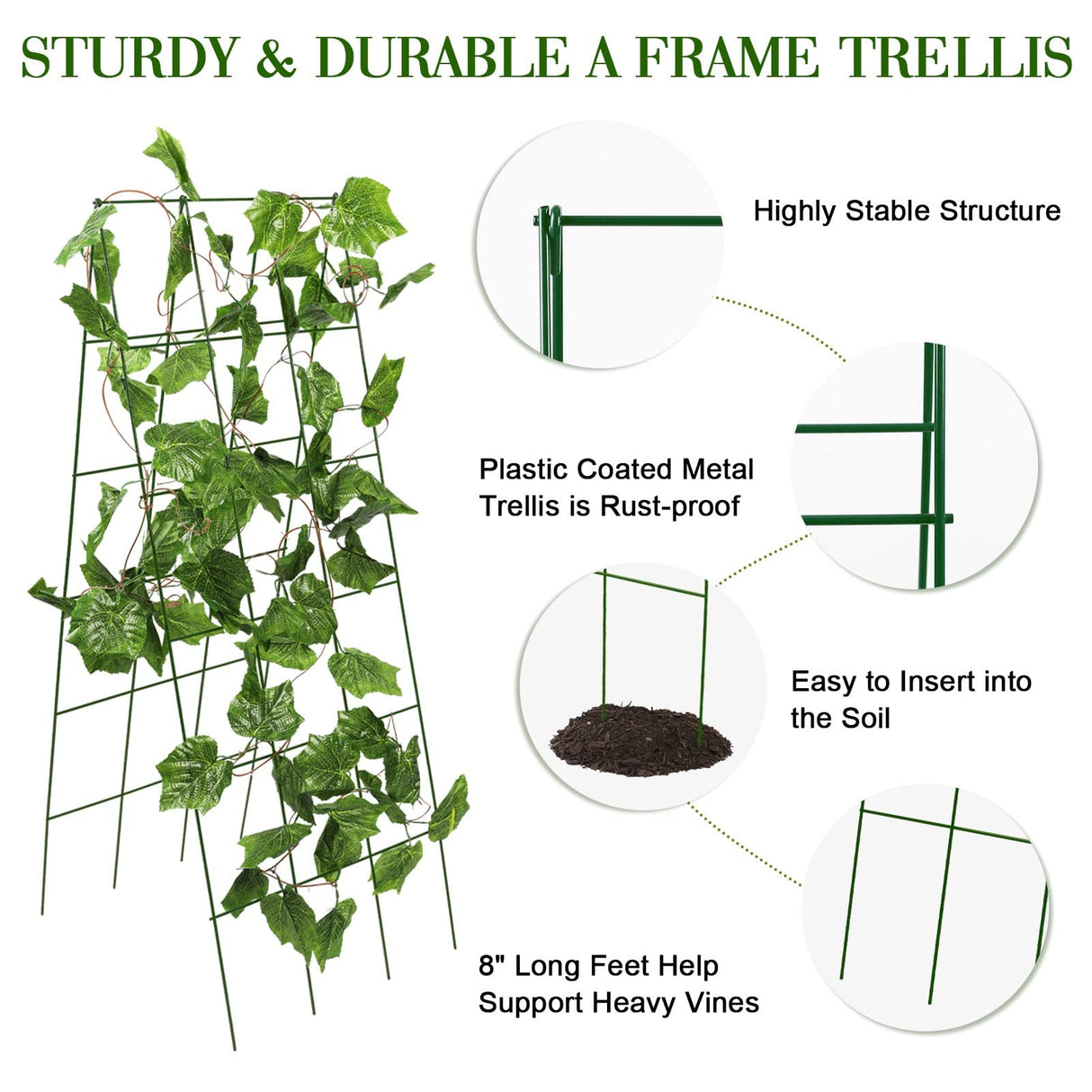 Kyrieval 48" Hx 18" L Cucumber Trellis for Garden A Frame Plant Support for Raised Bed, Outdoor Indoor Plant Garden Trellis for Climbing Plants (2 Packs)