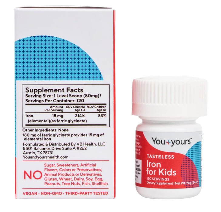 Tasteless Iron for Kids + Toddlers- Free of Sweeteners, Flavors and Preservatives- 4 Month Supply- Add to Beverages or Food.