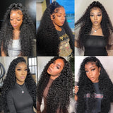 13x6 Water Wave Lace Front Wigs Human Hair Wigs 10A 30 Inch 250 Density HD Transparent Wet and Wavy Lace Front Wigs Human Hair Glueless Deep Curly Lace Frontal Wigs Human Hair Pre Plucked for Women