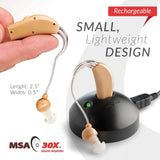 MSA 30X Behind the Ear Sound Amplifier, Amplifies Sound by 30 Times, Lightweight, Virtually Invisible, Comfortable, Adjustable Volume, Fast Charging, Nude, 1ct