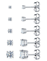 Kosuwo Moissanite Stud Earrings Set, 925 Sterling Silver, 18K White Gold Plated, Hypoallergenic, 5 Pairs, for Women and Men (18K White Gold)