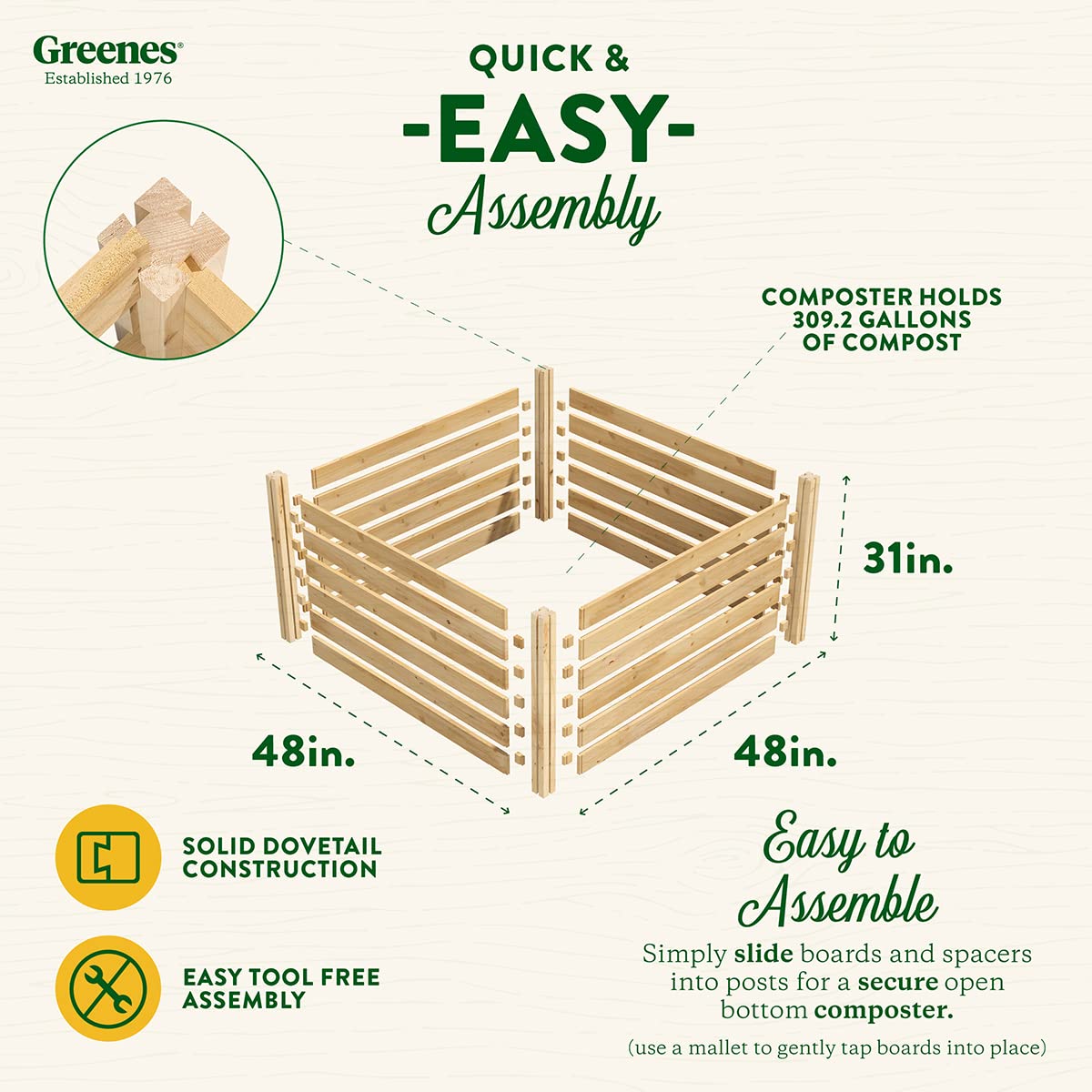 Greenes Fence Premium Cedar Wood Composter, 36" L x 36" W x 31" H (3/4" Thick) / 173.92 gallons - Made in USA with North American Cedar