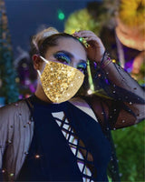 MLGDA Sparkly Sequins Mouth Masc Fashion Designer Glitter Cotton Face Cover With Adjustable Ear Loops Reusable Masquerade Party Nightclub Rave Festival Sequins Face Covering (Gold)