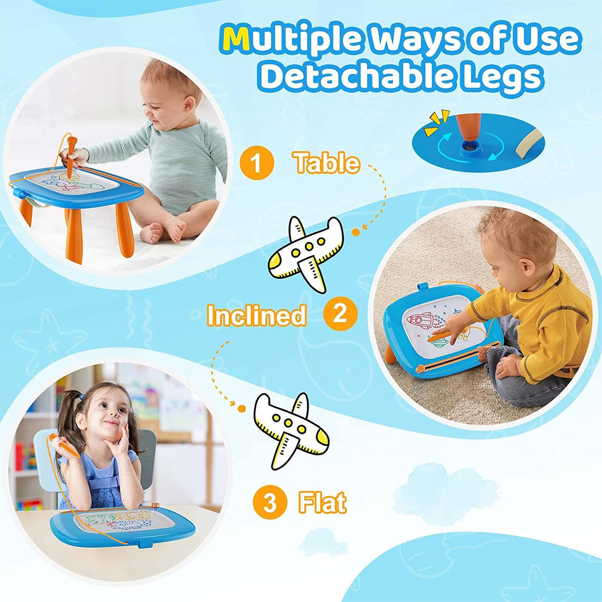 Kikidex Magnetic Drawing Board, Toddler Girl Toys for 1-3 Year Old, Doodle Board Pad Learning and Educational Toys for 1 2 3 Year Old Kids Birthday Gift (Light Blue)