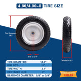 Sutmorly 4.80/4.00-8 Tire, 14.5" Flat Free Wheelbarrow Tire and Wheel, 5/8" 3/4" Bearings Solid Replacement Tires, 3" -7" Centered Hub, Universal Fit 3.50/3.00-8, 4.00-6 Trolley Dolly Go Kar, 2 Pack