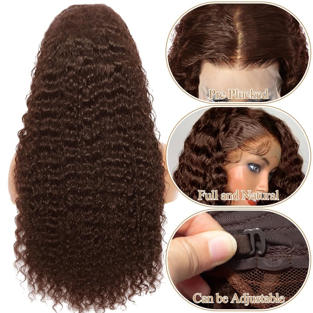 Chocolate Brown HD Lace Front Wigs Human Hair 180% Density 13x4 Water Curly Lace Front Wigs Human Hair Pre Plucked Glueless Wigs Human Hair for Black Women (20Inch, Brown)