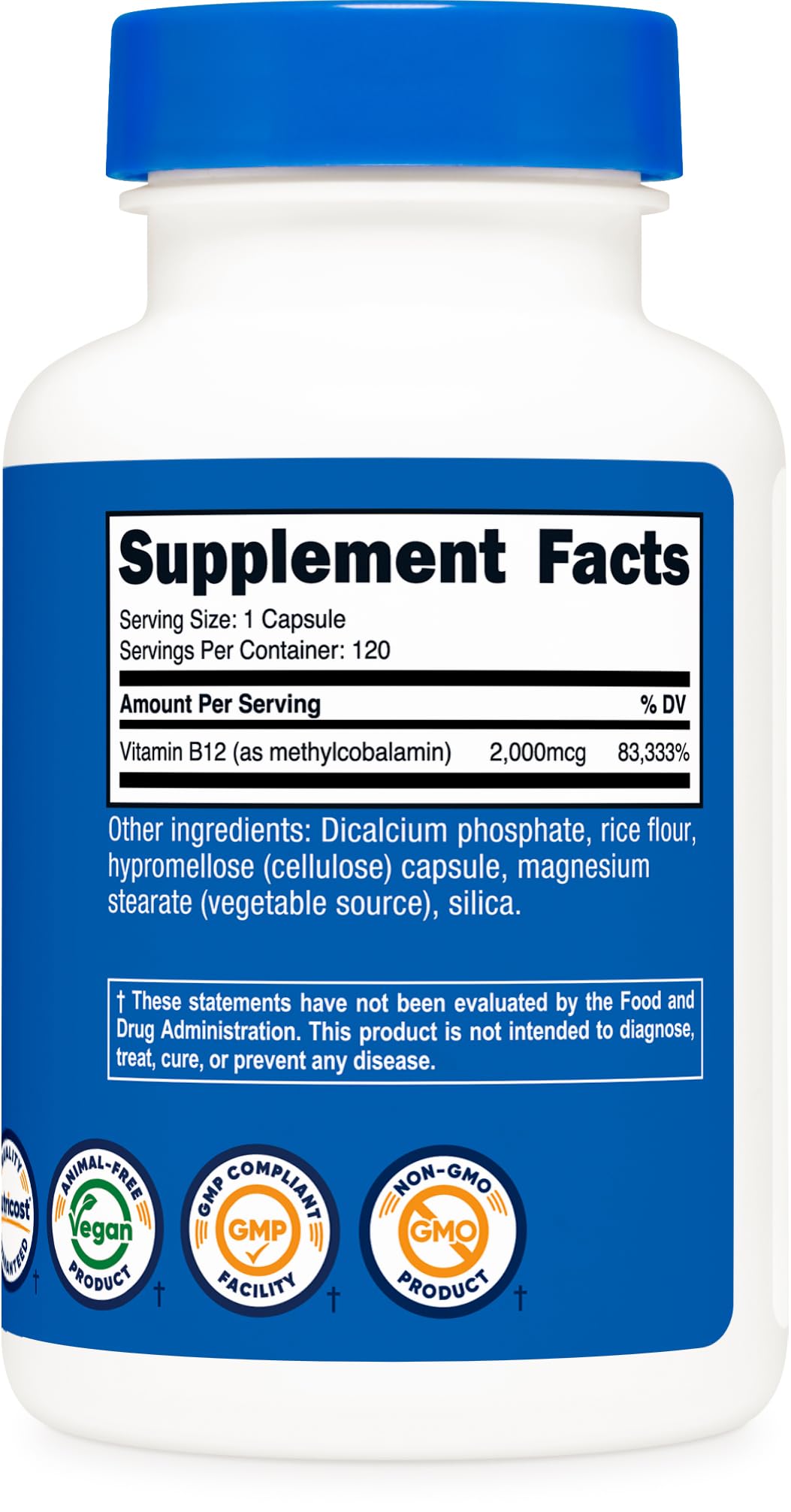 Nutricost Vitamin B12 (Methylcobalamin) 2000mcg, 120 Capsules - Vegetarian Caps, Non-GMO, Gluten Free B12 Supplement (Pack of 2)