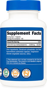 Nutricost Vitamin B12 (Methylcobalamin) 2000mcg, 120 Capsules - Vegetarian Caps, Non-GMO, Gluten Free B12 Supplement (Pack of 2)
