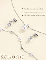 Kakonia Pearl Jewelry Set for Women Wedding, Dainty Silver Plated Bridal Necklace Pearl Drop Earrings Bracelet Set with Cubic Zirconia, Bridesmaid Prom Choker Wedding Bride Jewelry Pearls S