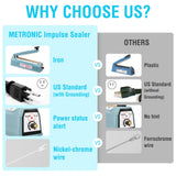 METRONIC Impulse Sealer 8 inch, Manual Heat Sealer Machine for Plastic Bags, Shrink Wrap Bag Sealers Heavy Duty Sealing Machine With Repair Kit (Blue)