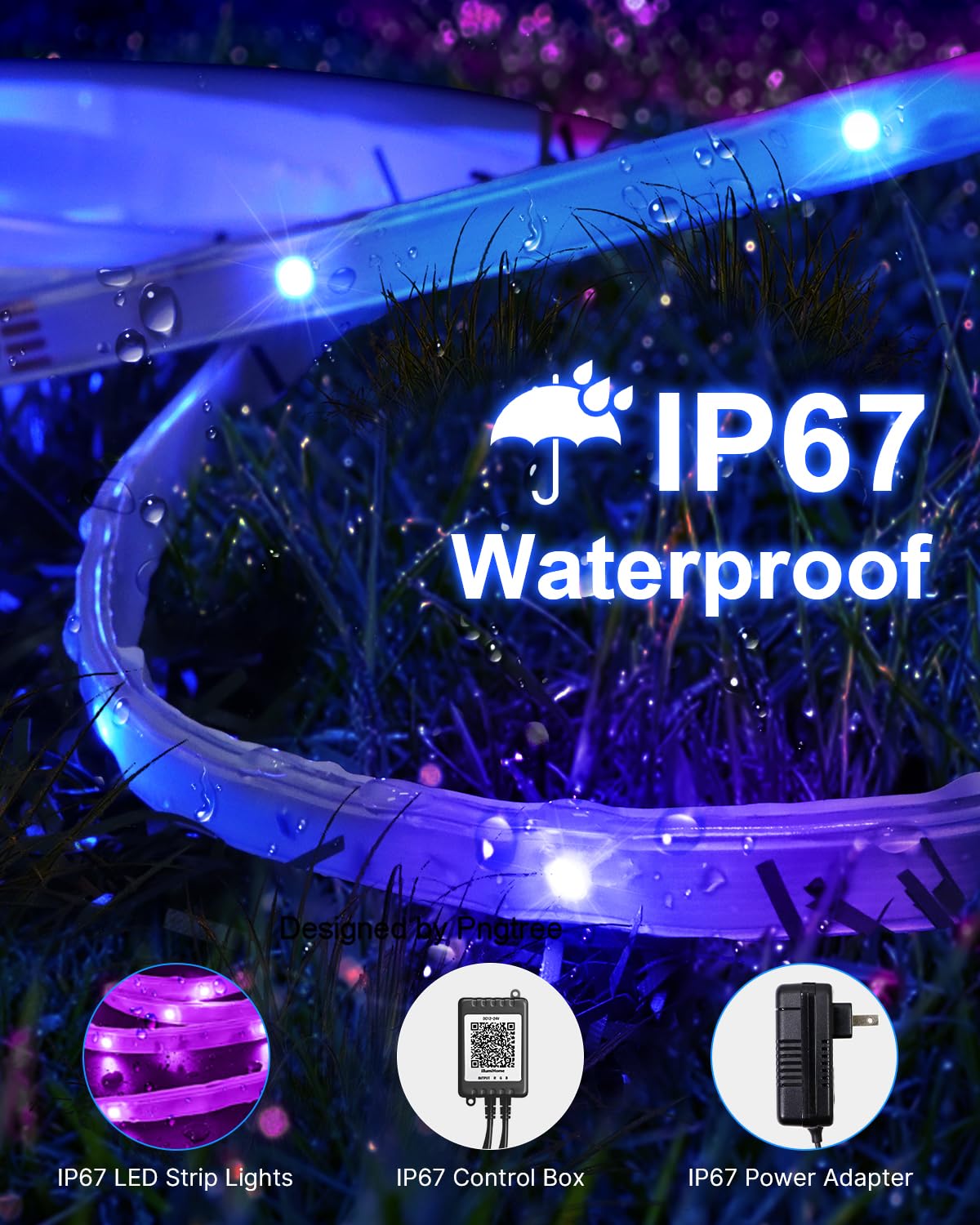 Fussion Outdoor LED Strip Lights Waterproof 100FT (2 Rolls of 50ft) IP67 LED Light Strips with Remote, RGB Color Changing Christmas House Rope Lighting for Outside