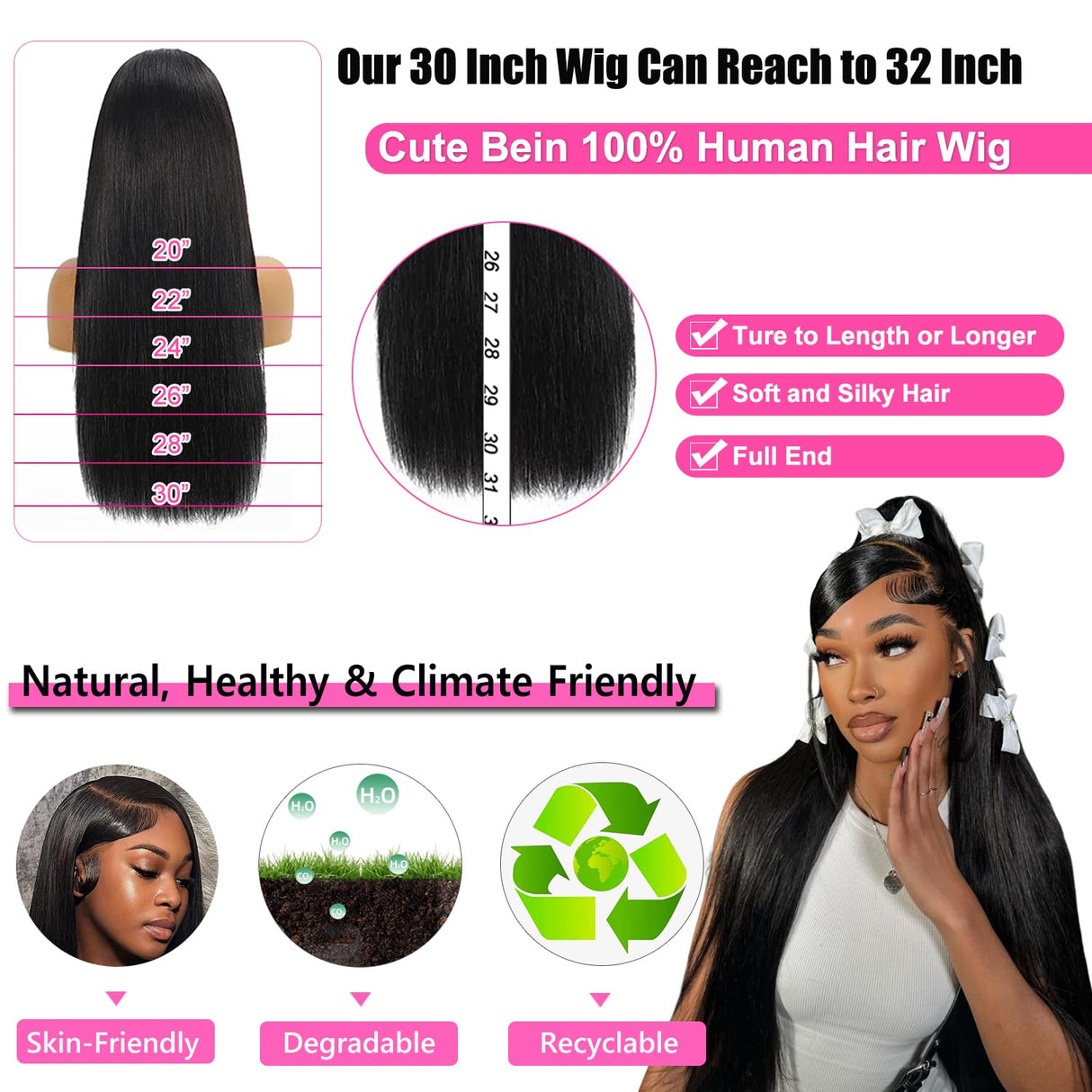 CUTE BEIN 250% Density 30 Inch 13x6 Lace Front Wigs Human Hair,100% Human Hair, Straight HD Transparent Lace Front Human Hair Wigs for Black Women, Glueless Wigs Human Hair Pre Plucked with Baby Hair