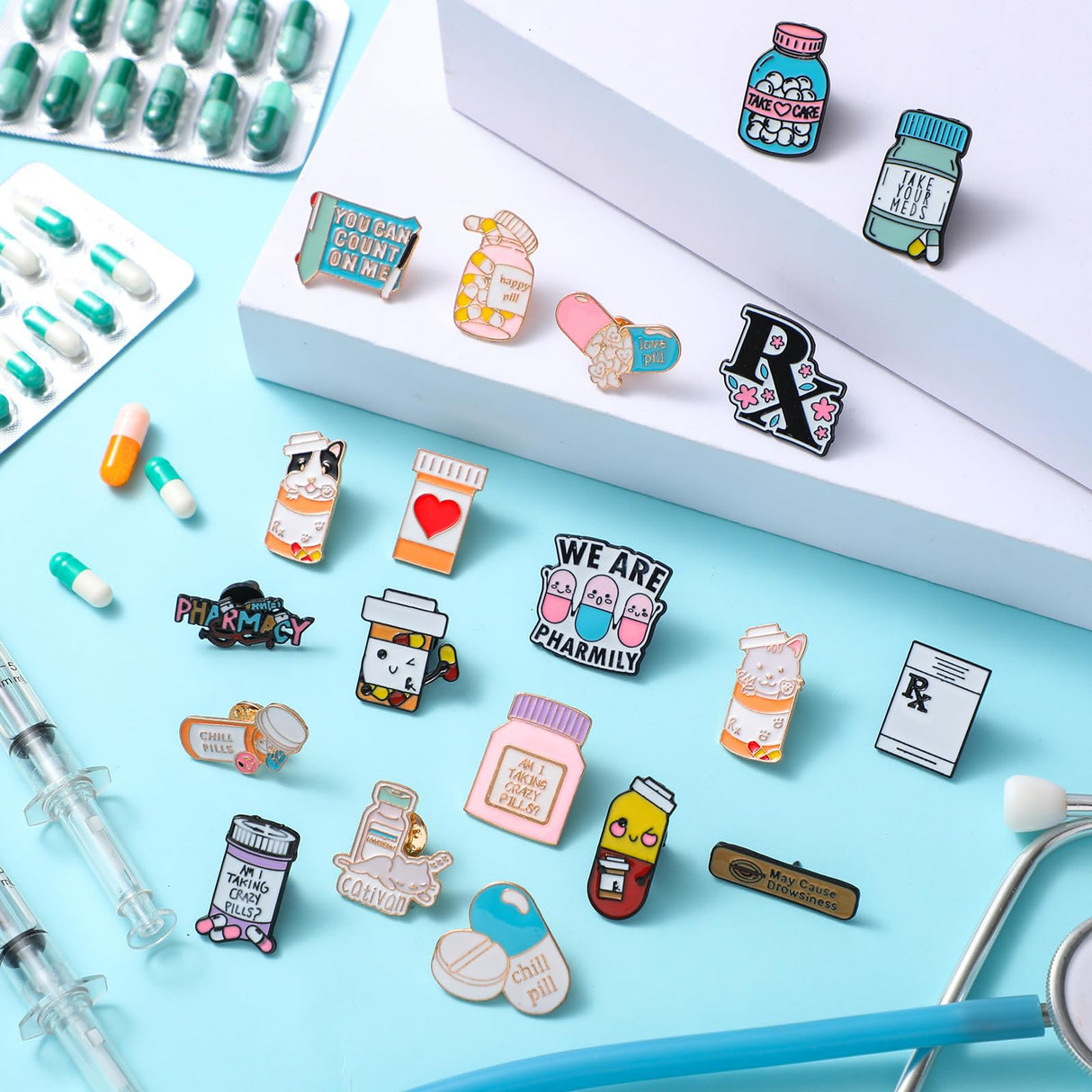 CraftyDream 40 Pcs Pharmacy Enamel Lapel Pins Bulk for Backpacks