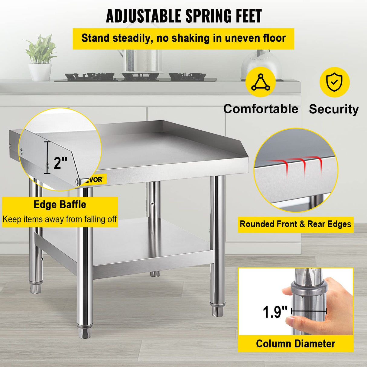 VEVOR Stainless Steel Equipment Grill Stand, 24 x 24 x 26 Inches Stainless Table, Grill Workstations with Adjustable Storage Undershelf, Equipment Stand Grill Table for Hotel, Home, Restaurant Kitchen