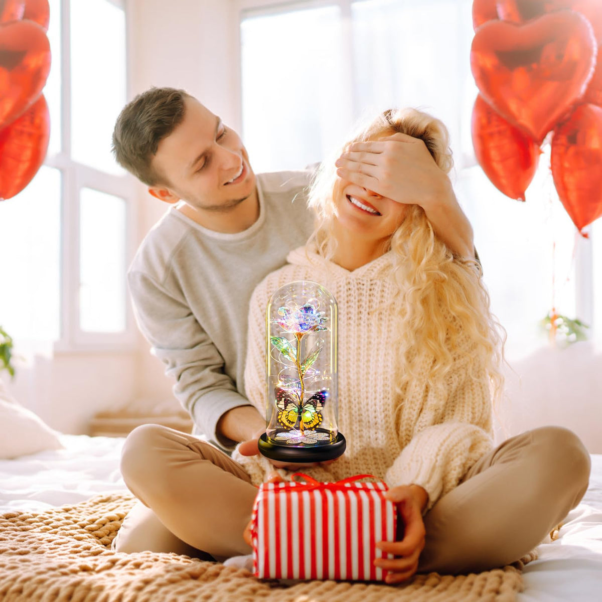 Birthday Gifts for Women Mom, Galaxy Glass Rose in Glass Dome Forever Eternal Crystal Roses with Butterfly Anniversary Christmas Rose Gifts for Women Her Wife Grandma Sister Girlfriend, Colorful