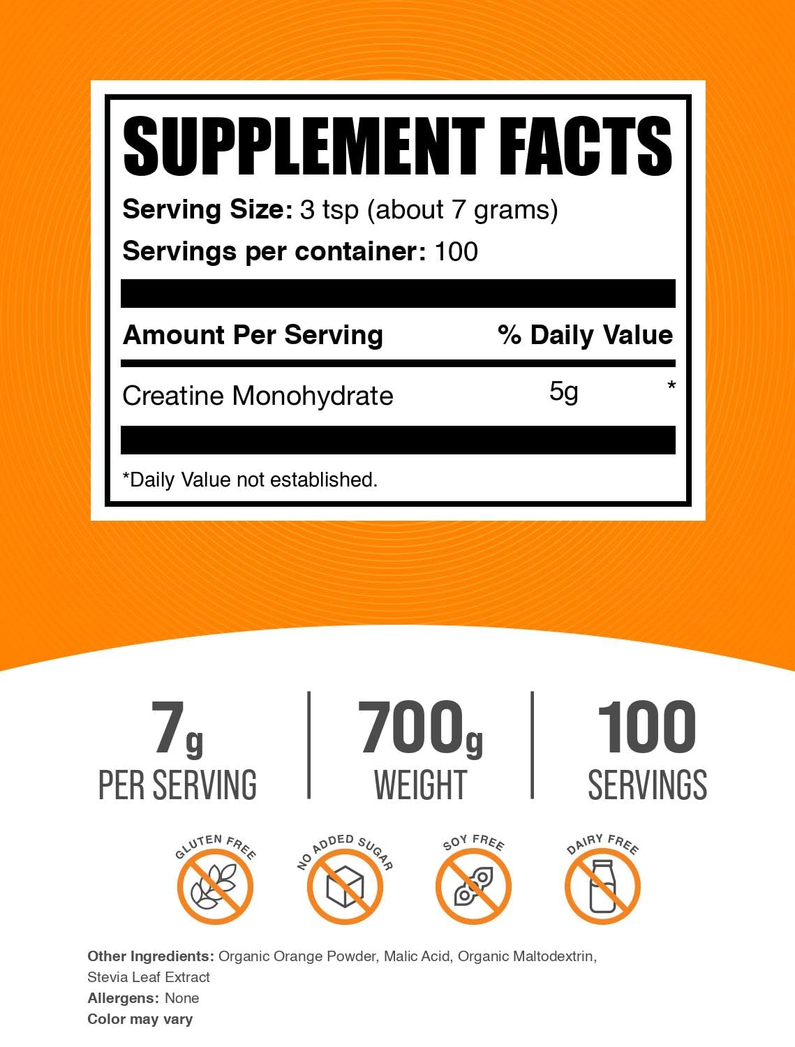 BulkSupplements.com Creatine Monohydrate Powder - Creatine Flavored Powder Supplement, Micronized - Orange Smash Flavor, 7g per Serving, 700g (1.5 lbs) (Pack of 1)